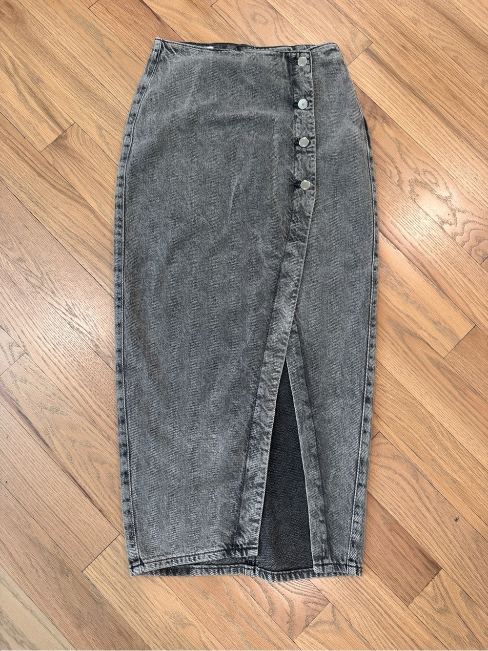 Zara Washed Black Button-Slit Denim Pencil Skirt